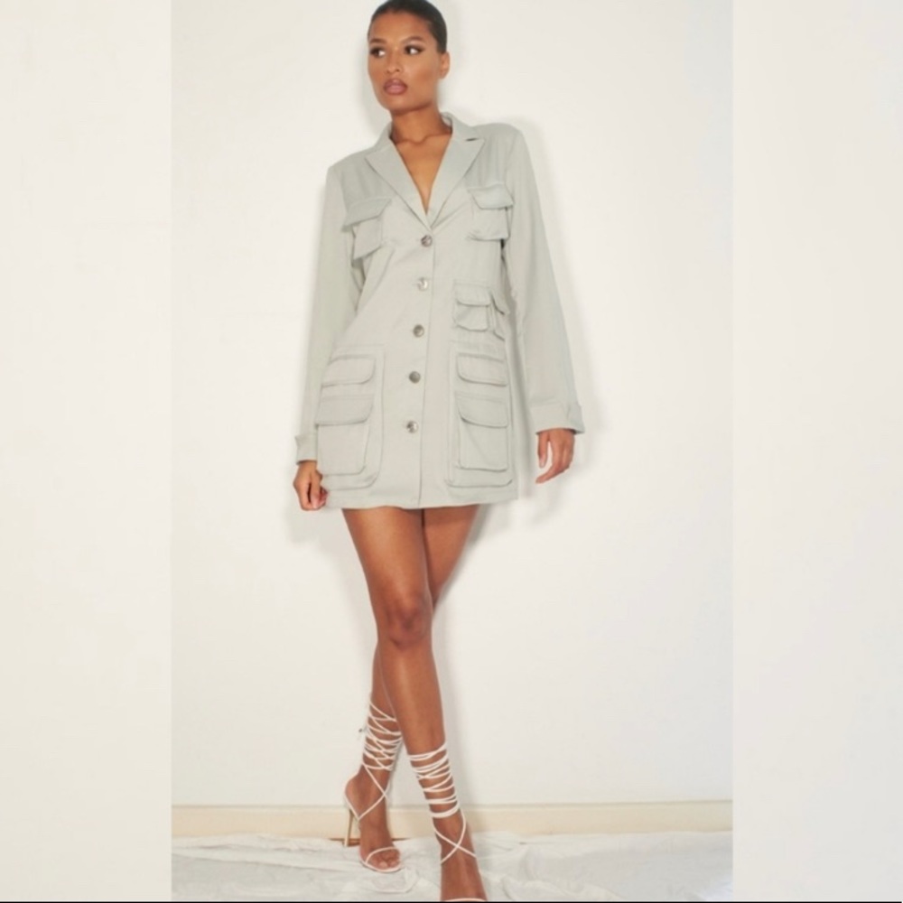 Pretty Little Thing sage green utility dress
